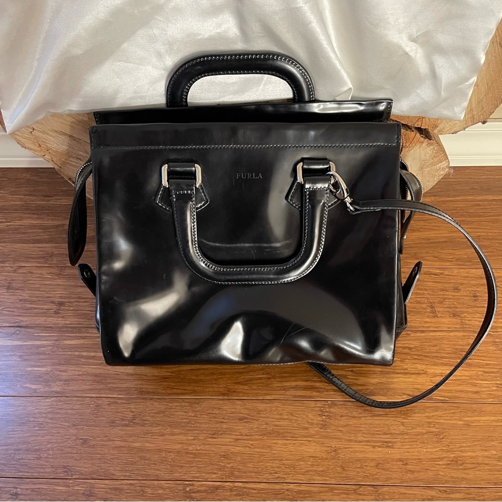 FURLA Vintage Black Leather Shoulder Bag - Picture 4 of 16